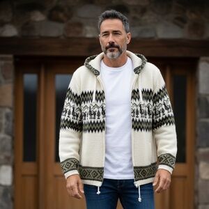 Stunning Unisex ruminahui large cardigan sweater jacket hoodie ecuador alpaca